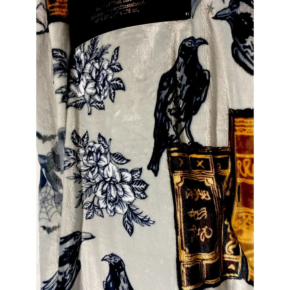 Rachel Roy Halloween Gothic Toile Plush Throw Blanket 60 x 70 Ravens Skull Books